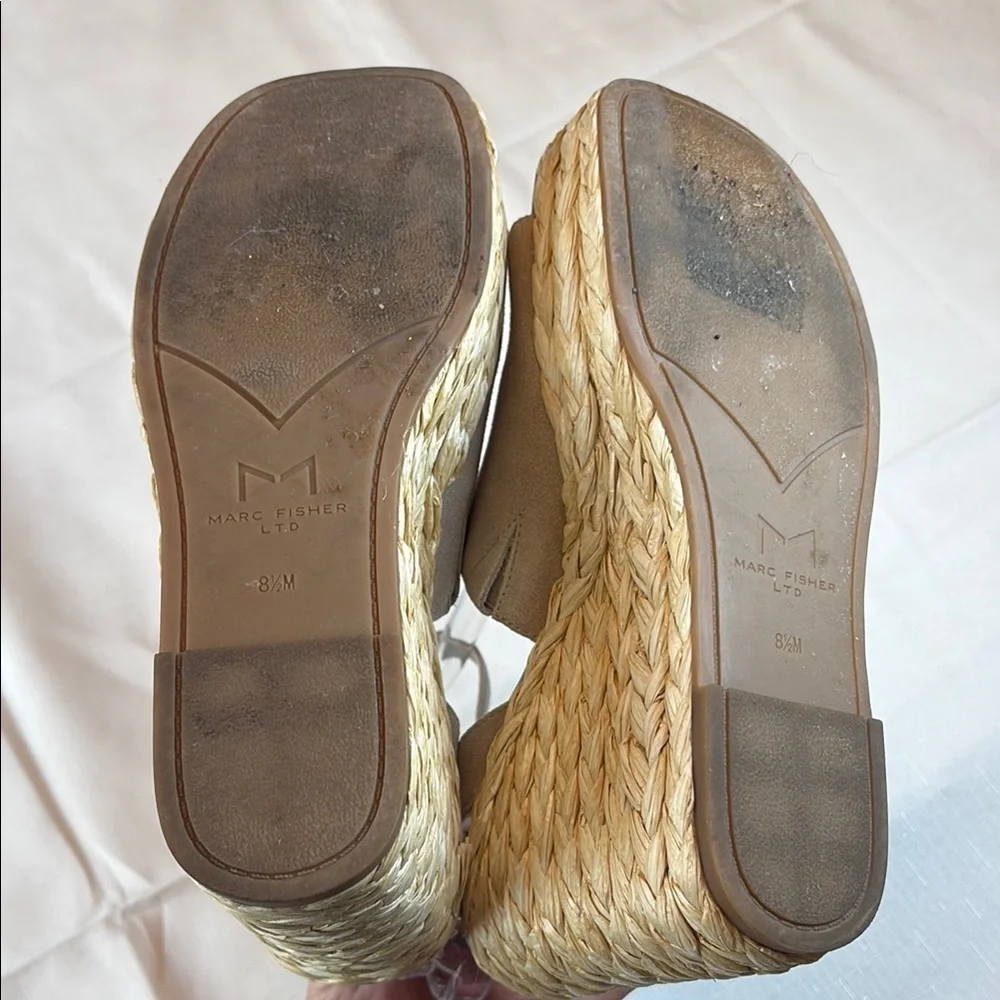 🧊 Marc Fisher taupe and Cream suede Espadrille Wedges with Ankle Strap